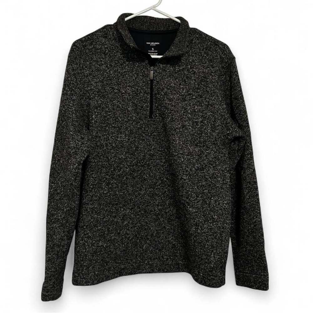 Van Heusen Men’s Classic Fit 1/4 Zip Pullover Sweater Black Gray Size Small